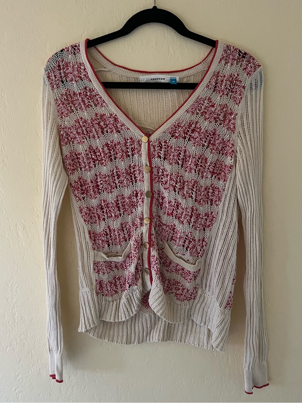 Sparrow Cream Knit Cardigan with Pink Trim